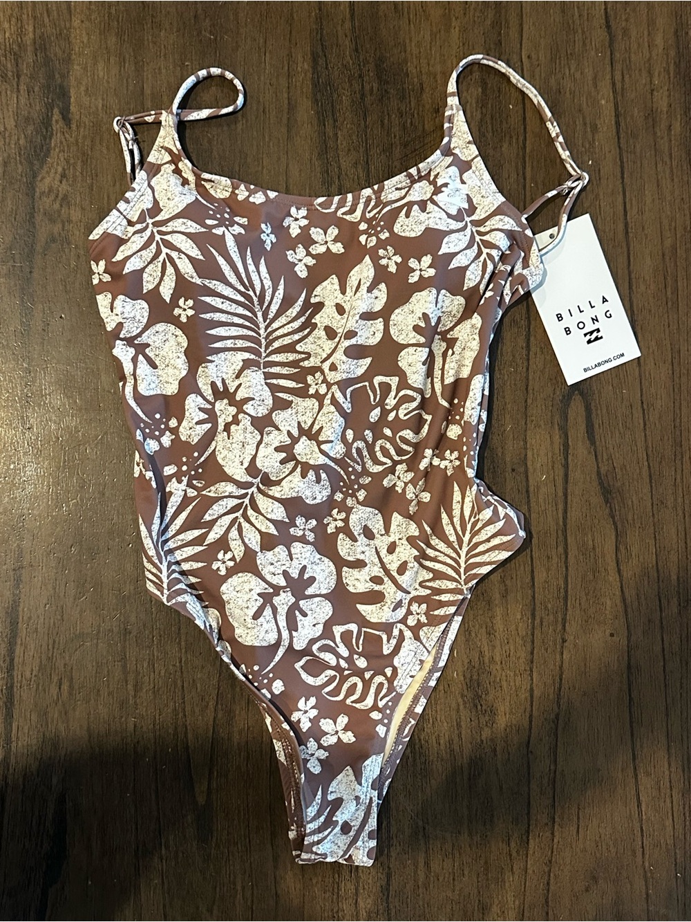 Billabong Women’s Floral One Piece Swimsuit Brown Cream NWT Liner Removed